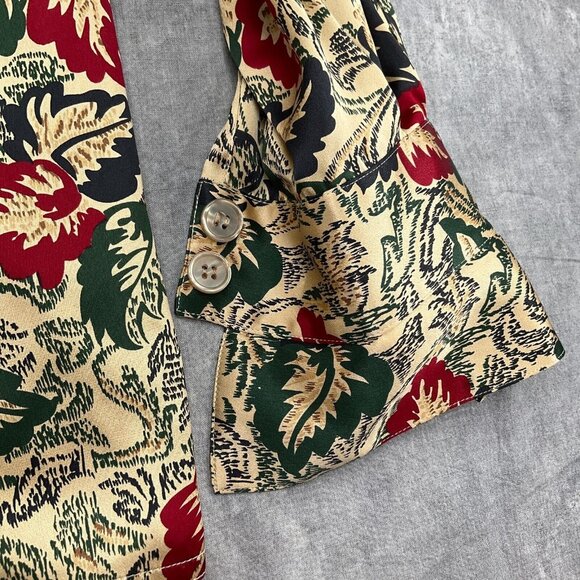 Harve Benard Blouse Women 6‎ Tan Red Leaf Floral Retro Secretary Liquid Silk 80s - Picture 3 of 11